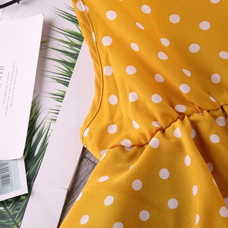 Batole Dítě Léto Dívčí puntíkovaný potisk Šle Bez rukávů Princeznovské šaty Skládaná dortová sukně Sladký vítr