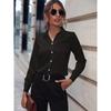 Chemise Femme Tempérament Décontractée Ample Confortable Bouton Revers Mode Chemise Couleur Unie Manches Longues Chemise de Bureau Femme