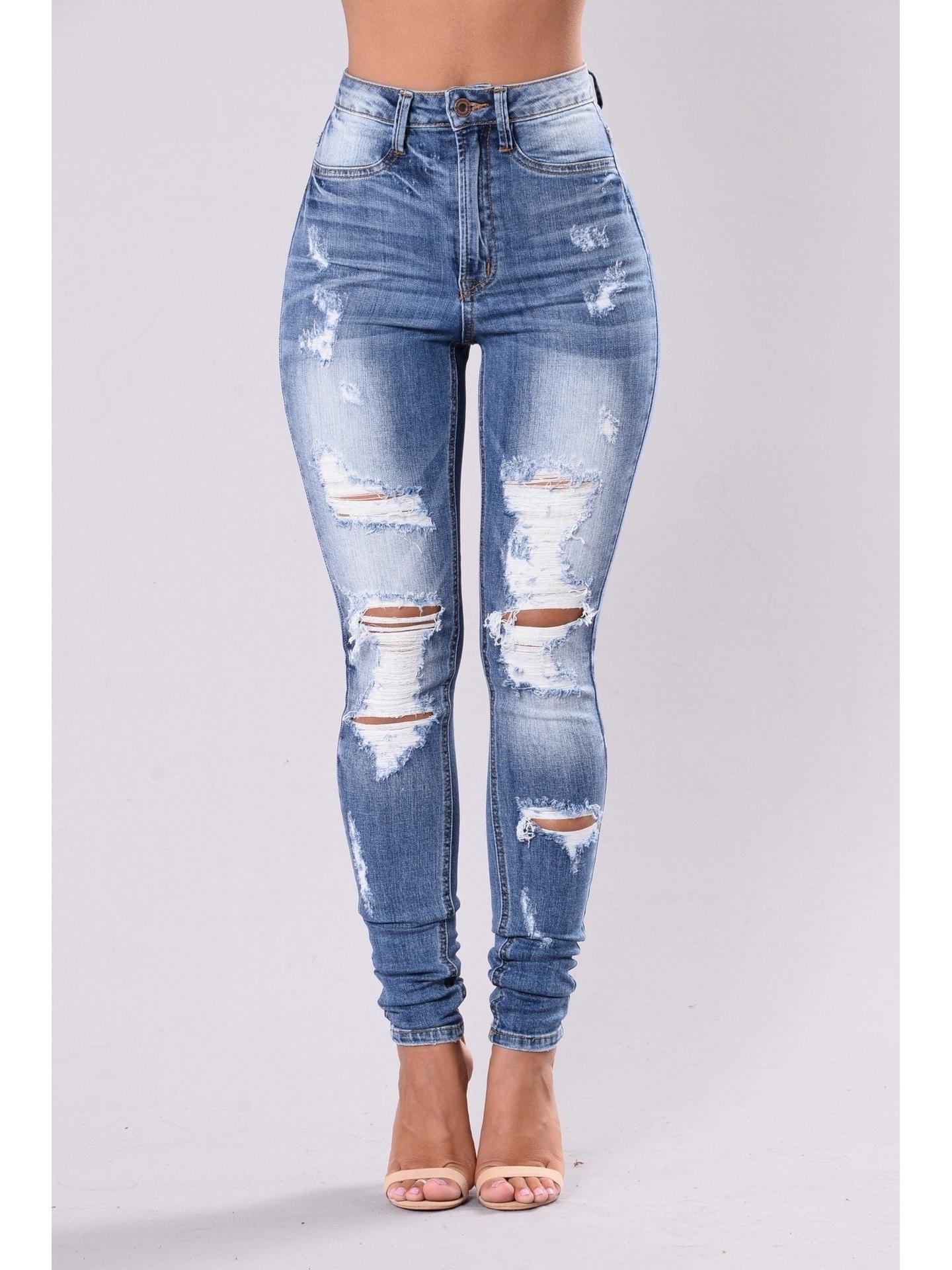 

Европейские и американские рваные облегающие эластичные джинсы для женщин 3XL