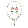 Luxury Pink Crystal Jewelry Set for Women Elegent Butterfly Flower Zircon Chain Pendent Necklace Earrings Wedding Jewelry Set