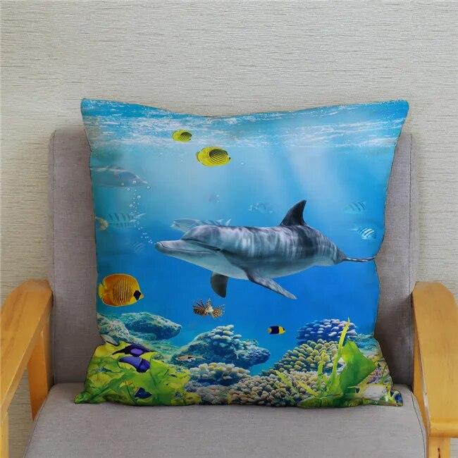 Cushion Cover Ocean Dolphin Pattern Underwater World Print Pillow  Kids Sofa Home Decor