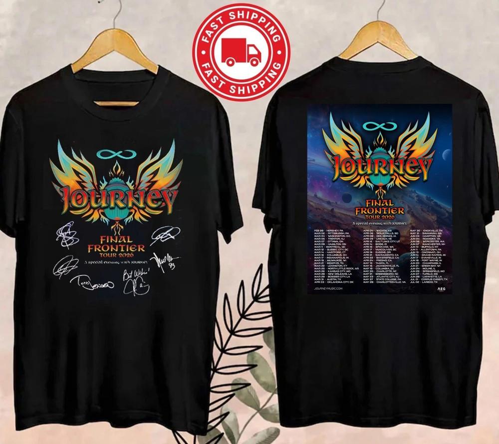 

Journey Band Финальный Рубеж Тур 2026 Фирменная Футболка БЫСТРАЯ ДОСТАВКА Многоцветная Унисекс Футболка M