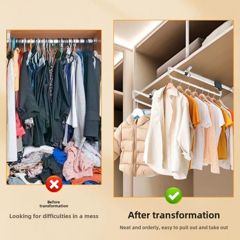 Retractable Closet Hangers Vertical Pull-Out Top Mounted Shallow Cabinet Hanging Rod for Trouser Storage No Hole Drilling Requir
