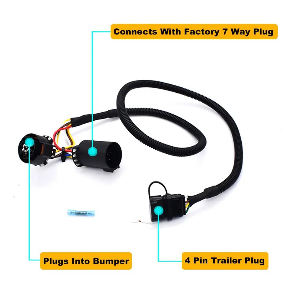 Trailer Tailgate Light Bar Wire Harness 7 Way to 4 Pin For Tundra Tacoma Extension Wiring Connector Adapter with Reverse Wire