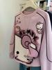 Women's Cute Pink Cartoon Crew Neck Sweatshirt - Early Autumn Petite Style, Super Trendy.