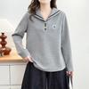 2026 Spring Plus Size Women's Sailor Collar Embroidered Hoodie - Long Sleeve, Casual Fashion for Chubby Girls