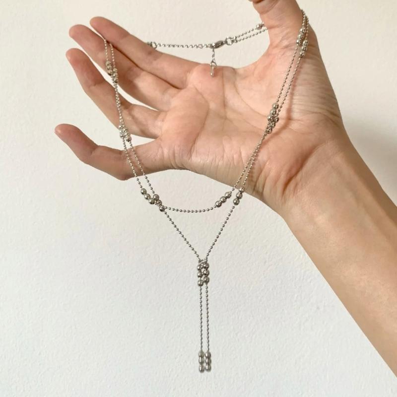 Layer Bead Tassels Necklace Delicate Chain Collarbone Jewelry Trendy Women