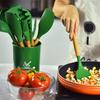 Gugrida 12-Piece Easy Food-Grade Silicone and Beechwood Cookware Set with 10 Stainless Steel Hooks (Dark Green)