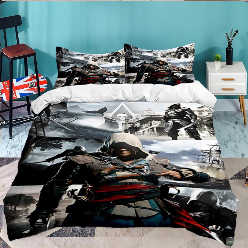 3PCS Assassin-Creed Bedding Set,Including 1pc Duvet Cover And 2pcs Pillowcases Perfect for Bedroom, Dormitory, Large Size Fan Christmas Gift