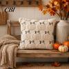 Autumn Thanksgiving Home Decor Pumpkin Cushion Cover, Plush Embroidered Throw Pillow Decorative Covers Soft Cozy Case for Farmhouse Velvet Textured