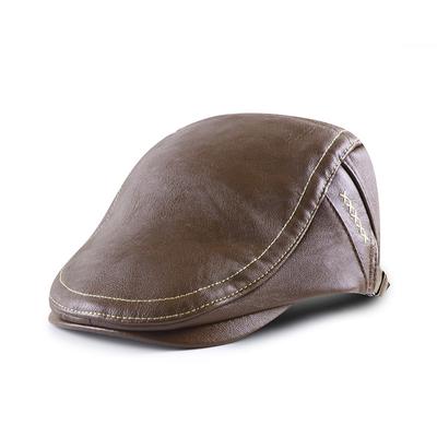 Leather Beret Cap Middle-Aged Warm Cap Velvet Elderly Progressive Cap Peaked Cap