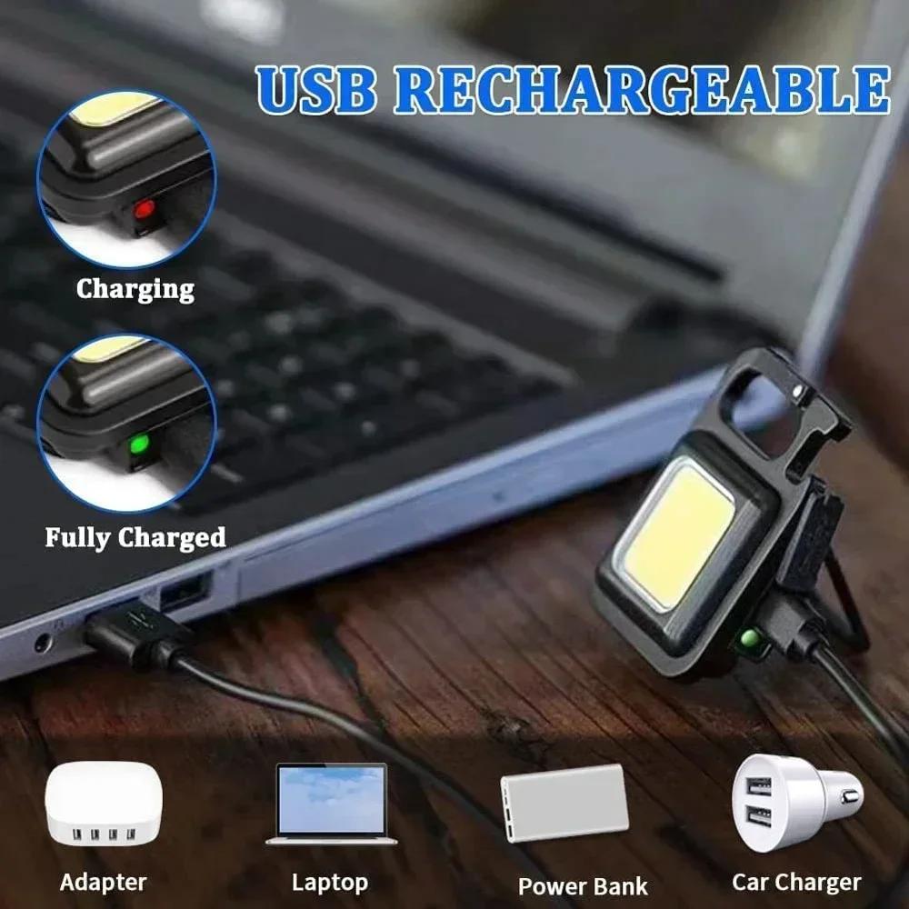 Mini Flashlight Keychain Carry LED COB Work Light Flashlamp Waterproof USB Charge Convenient Emergency Outdoor Lighting Camping