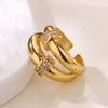 Zircon Double Round Rings For Women Gold Color Stainless Steel Geometric Adjustable Finger Rings Wedding Couple Jewelry Gifts