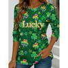 St.Patrick’s Day Green Lucky Clover Element Women's Long-sleeved T-shirt 3D Print Round Neck Festival Women Clothing Tops Tees