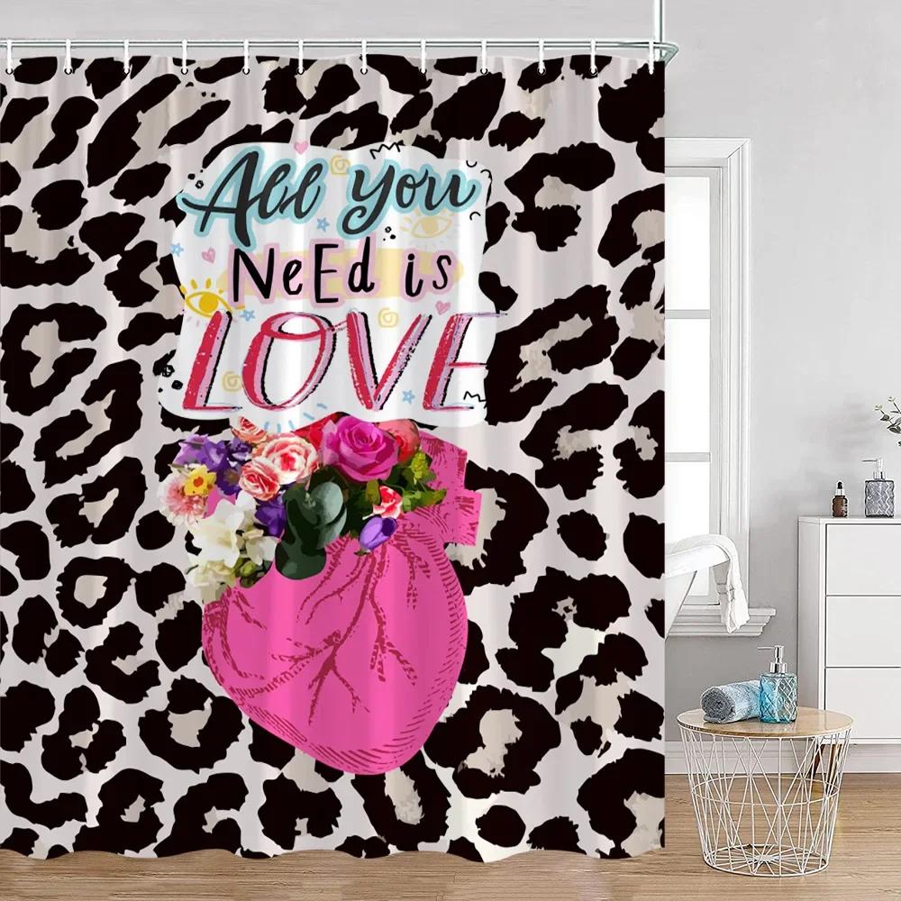 Pink Perfume Shower Curtain Cosmetic Lip Flower Panther Pattern Bathroom Decorations Shower Curtain