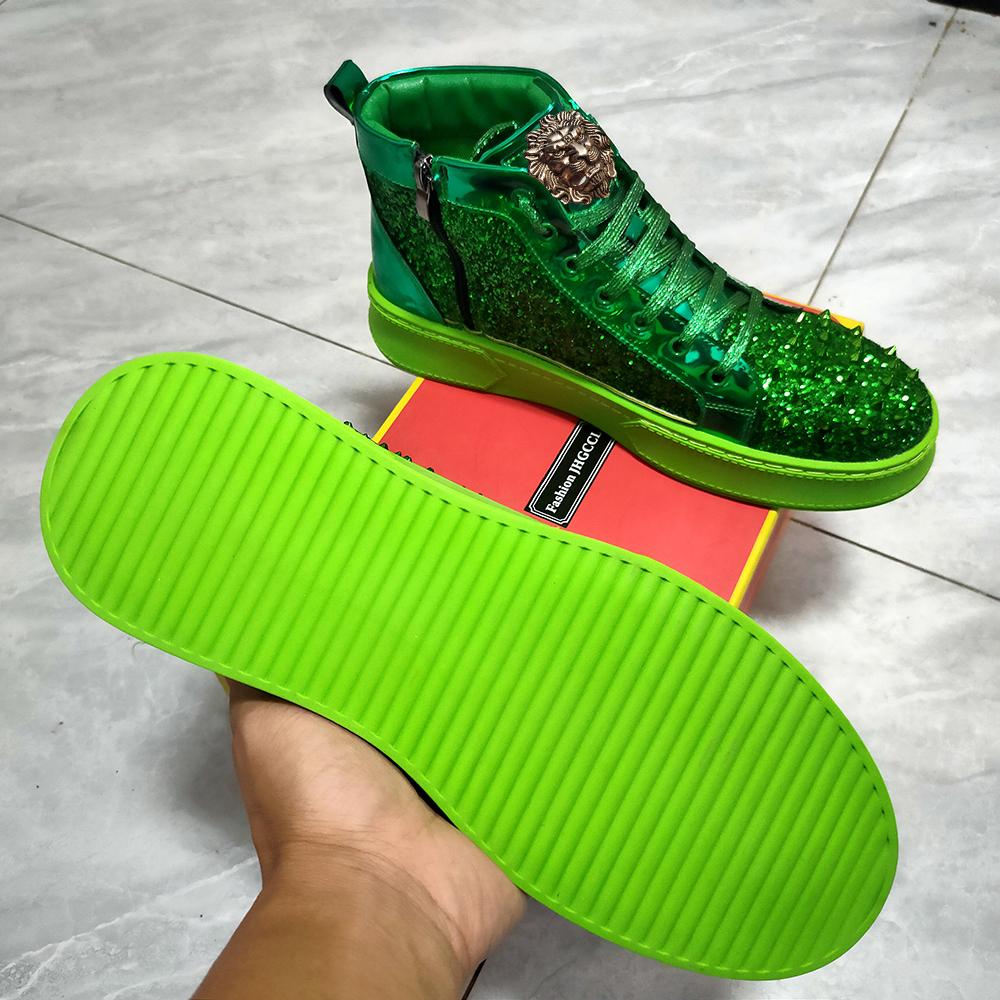 Móda Luxusní designérské Diamantové ležérní boty Vysoká kvalita nýtované vysoké semišové zipové tenisky Zapatos Hombre A7