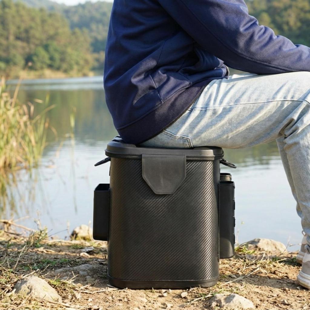 HardLid Fishing Bucket Portable with Rod Holders Tackle Box for Anglers, Fishermen