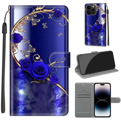 Blue Rose Golden Butterfly PU Leather Wallet Flip Photo Frame Book Case for iPhone Samsung Huawei Honor Xiaomi Redmi Oppo Sony Motorola Nokia Google