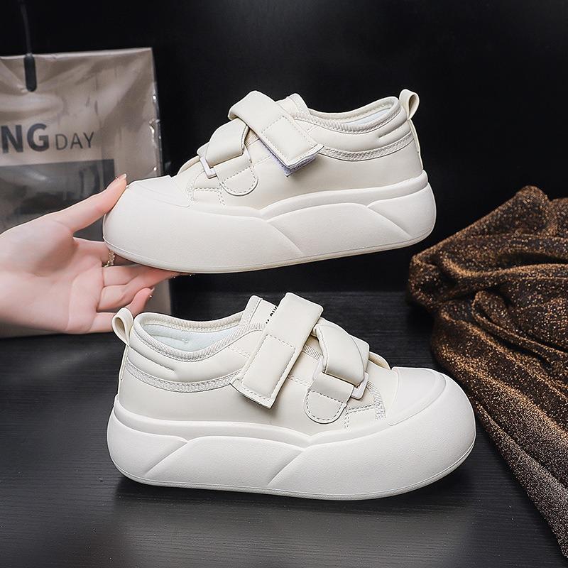 Bread Shoes Women's Spring New Versatile Velcro Cute Big Head Casual Ugly Cute Cream Board Shoes