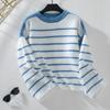 Autumn and Winter Round Neck Loose Striped Pullover Long Sleeved Knitted Women's Sweaters