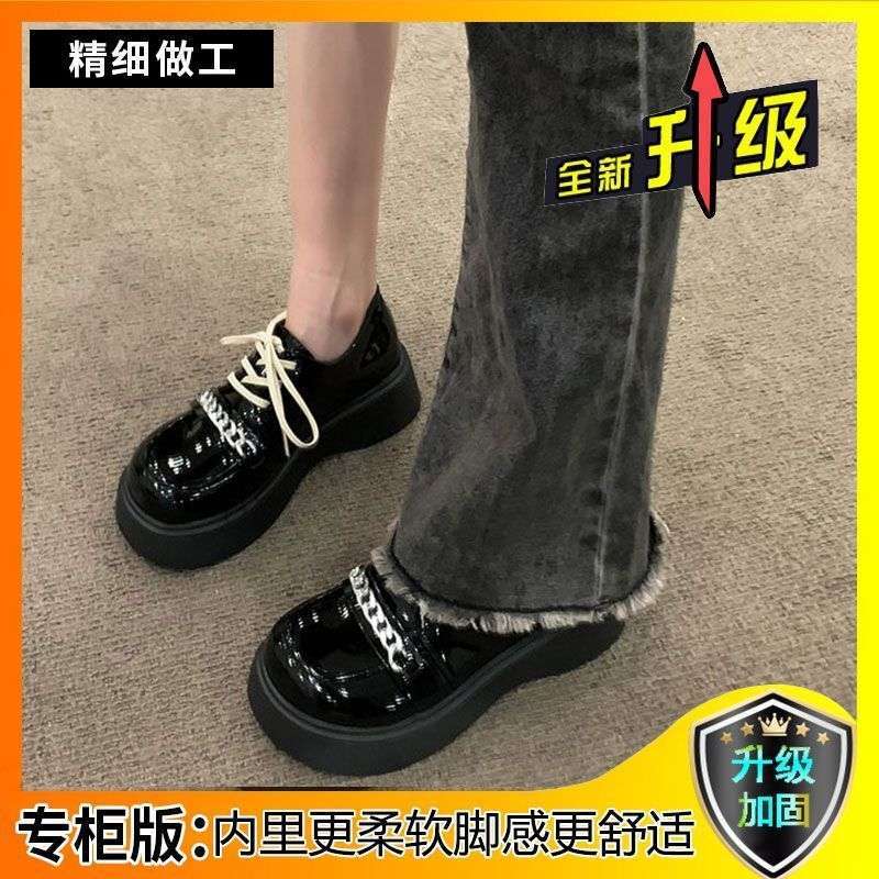 

British style single shoes women s spring 2025 new versatile student black retro muffin platform casual small leather shoes 55