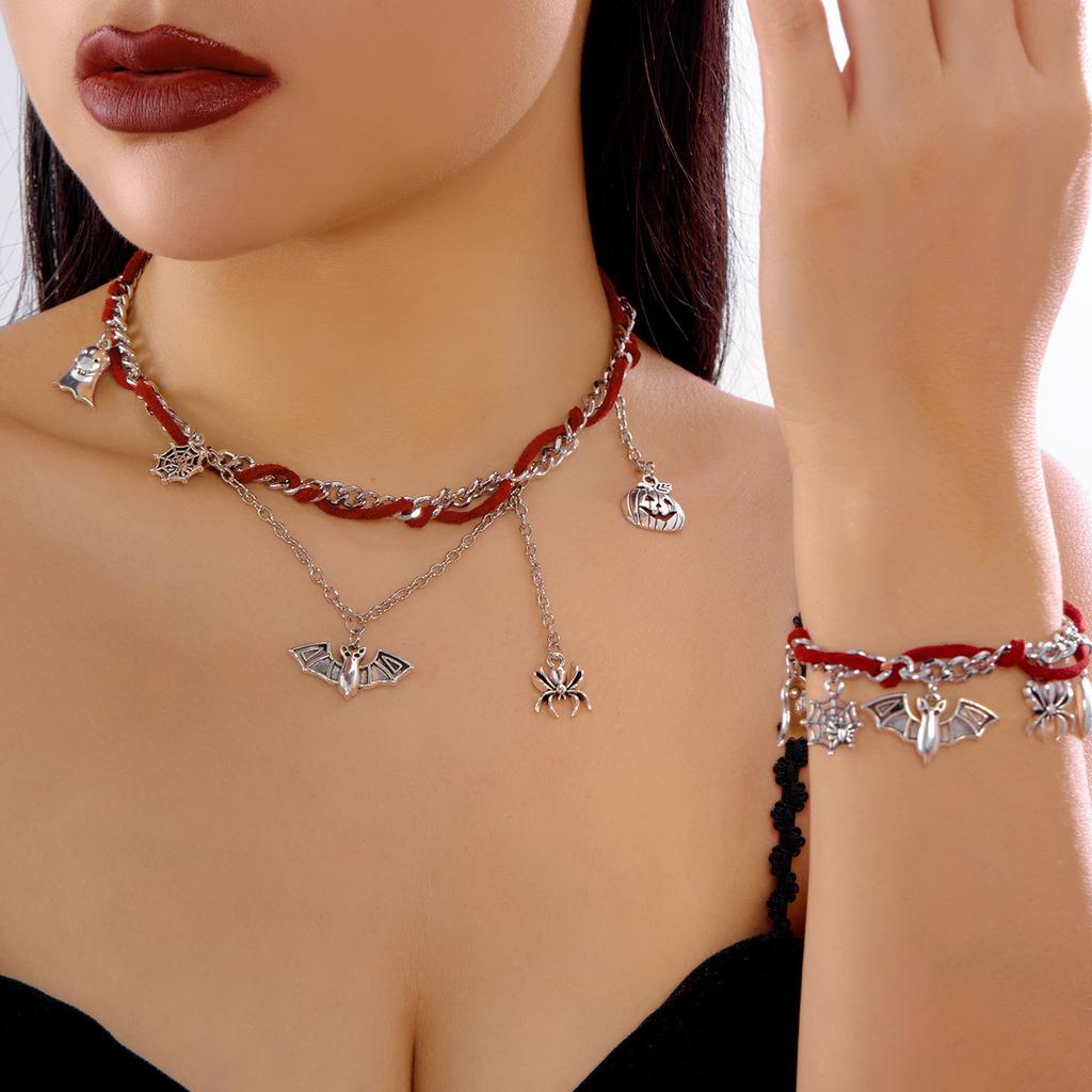 Halloween Jewelry Adjustable Necklace Pendant Bracelet with Ghost Pumpkin Bat Spider Charm Pendant for Women Party Gift