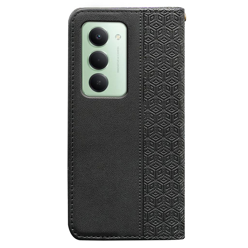 For Xiaomi Redmi 15 4G (EU) (171mm) Wallet Phone Case Checkered Pattern Imprint Leather Flip Cover with Wrist Strap