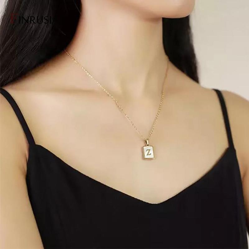 Stainless Steel Jewelry A-Z Letter Necklaces For Women's Jewelry Shell Necklace Square Pendants For Men