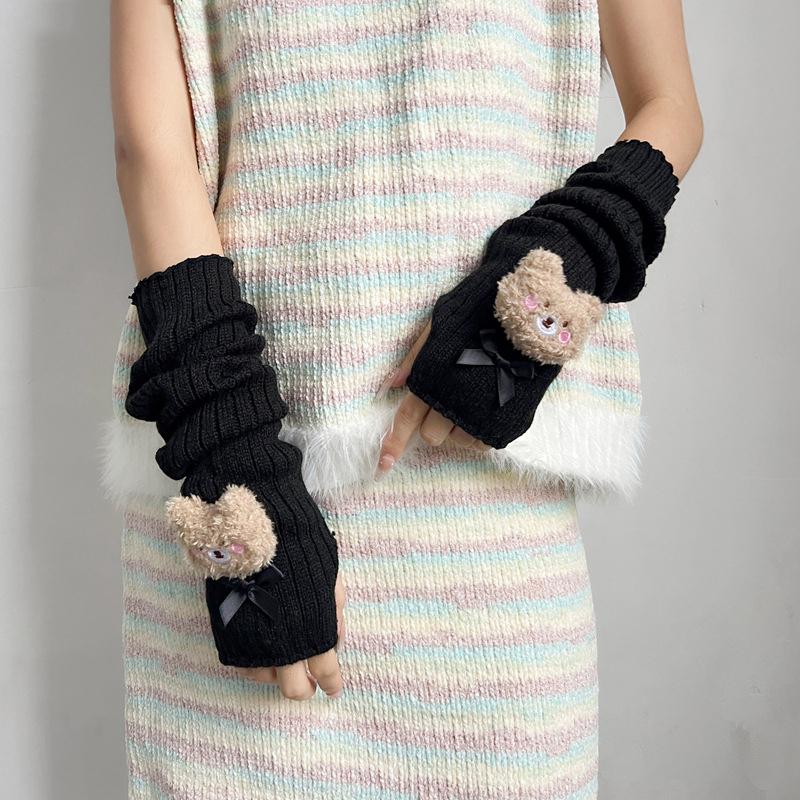 Sweet Cute Knitted Arm Cover Student Fingerless Gloves Cuff Decor Long Hand Sleeves Lolita Princess Elbow Warm Mittens