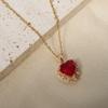 Purple Teardrop Zirconia Heart Pendant Necklace, Golden Tone Dainty Jewelry for Women