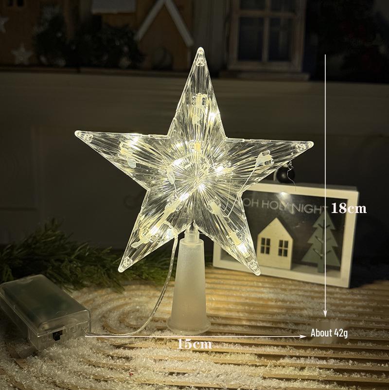 Christmas Transparent Luminous Star Tree Topper - Light-up Five-Pointed Decoration