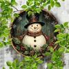 Metal Tin Sign Santa Snowman Wreath 8x8 Inch Vintage Round Plaque Wall Art Christmas Home Decor Farmhouse