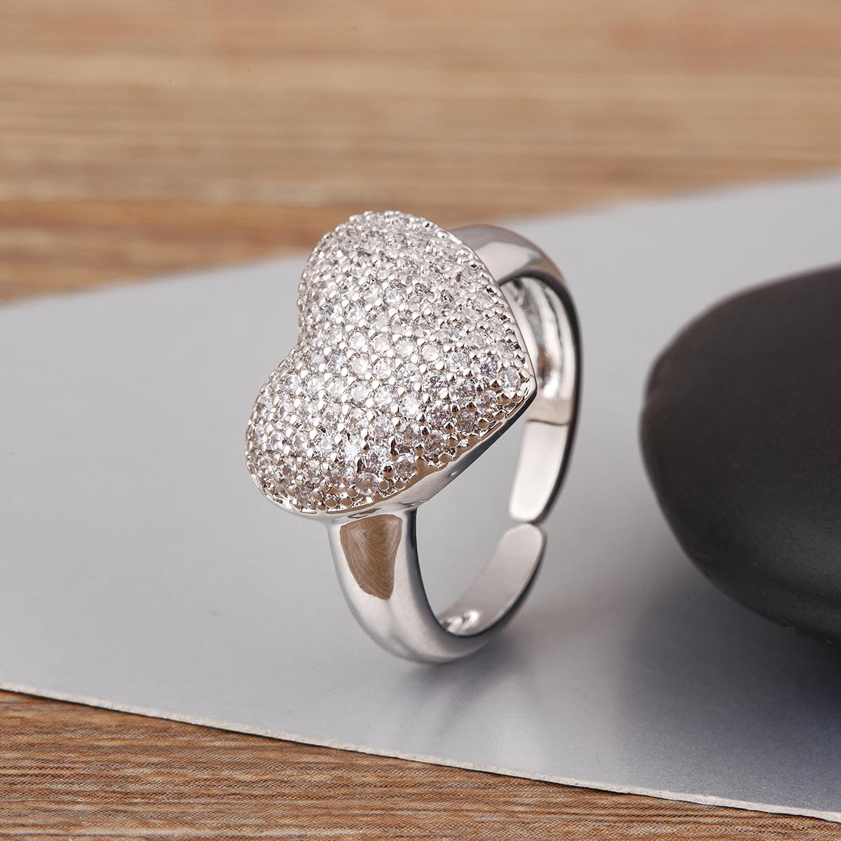 

Nidin New Arrival Romantic Heart Shape Shiny Crystal Zircon Rings Adjustable For Women Men Valentine s Day Finger Jewelry Gifts resizable серебряный
