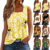 Women's Fashion Casual Pleated Square Collar Sleeveless Vest Print Summer T-shirt