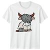Cute Cartoon Highland Cow Scottish T Shirt Cattle Farm Animal Novelty Vintage Washed Slightly Breathable Fashion Soft Stretched