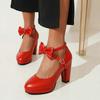 Round head spring and autumn high heels girl princess small leather shoes white girl thick heel single shoes Mary Jane women's single shoes