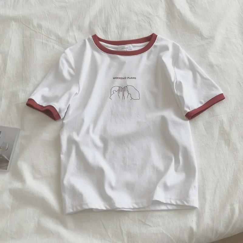 Dam 2024 Sommar Slim Fit Färgblockerad Kortärmad T-shirt - Casual Koreansk Stil