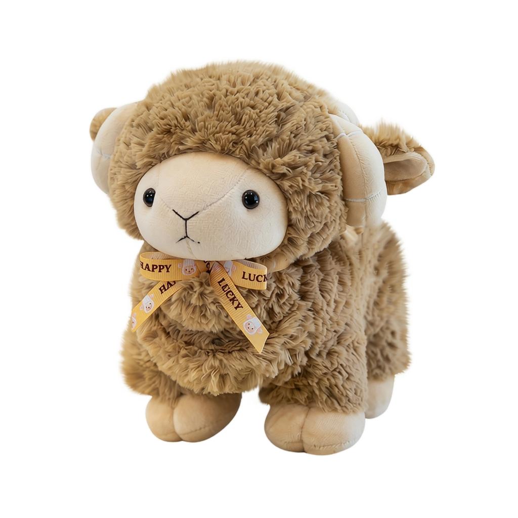 Soft Plush Stuffed Animal Sheep Toy with Ribbon Bow Home Decoration and Playroom Accessory Suitable for Kids and Adults Birthday Gift
