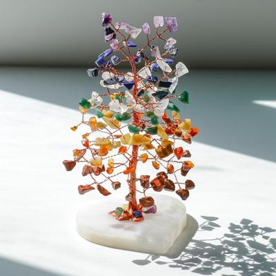 Gemstone Bonsai Tree with Healing Crystals – 7 Chakra Heart Base Feng Shui Showpiece Home & Office Décor – Housewarming Gift