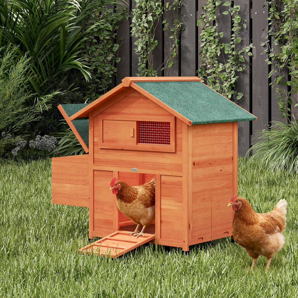 Wooden Chicken Coop with Nest, Waterproof Roof, Removable Tray, 2 Perches, Ramp, Window, for 2 Chickens, Ducks, Orange