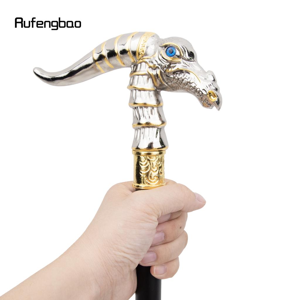 Golden White Dinosaur Walking Cane Fashion Decorative Walking Stick Gentleman Elegant Cosplay Cane Knob Crosier 93cm