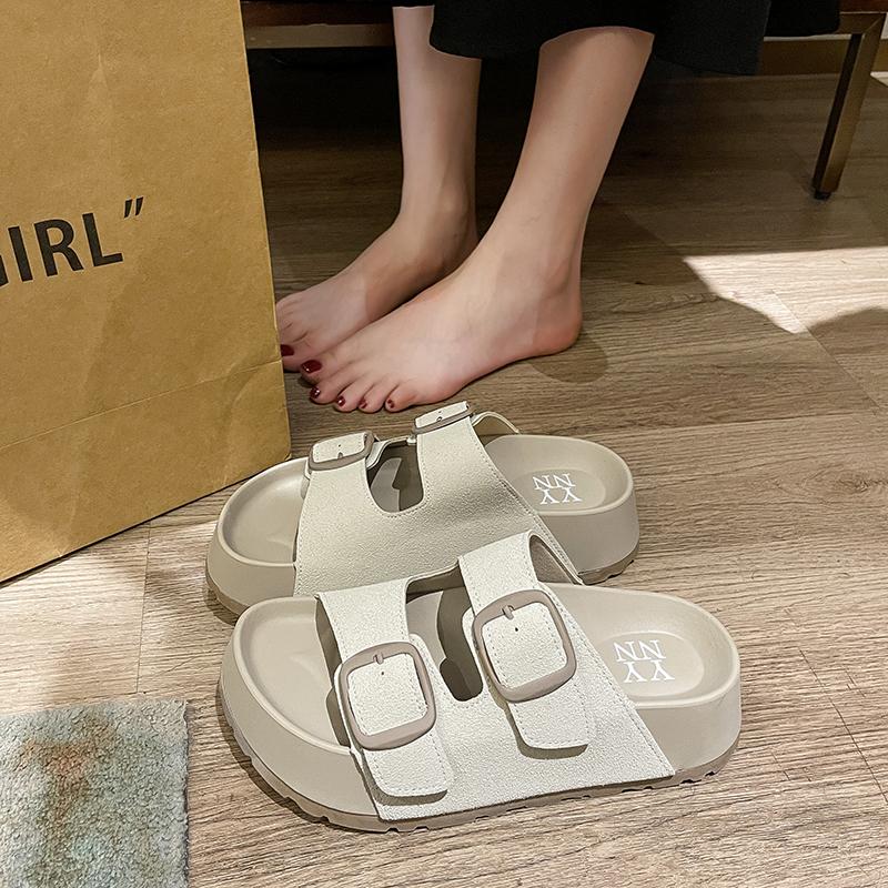 Fashion 2025 Women Summer Casual Women Shoes Retro Trend With Buckle Slippers Comfortable Beach Slippers Round-headed Slippers