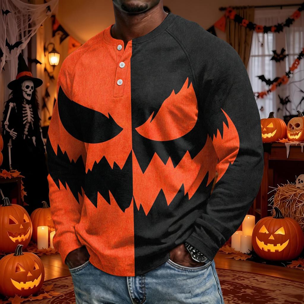Men's Long Sleeve Shirt Loose Fit Casual Top for Halloween and Everyday Wear