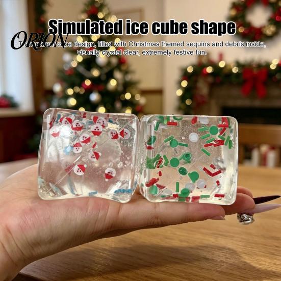 Ice Cube Sensory Toys Christmas Squeeze Toy, Confetti Filled Stress Relief Hand Therapy Balls Slow Rebound Clear for Anxiety Reduction Party Favors