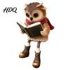 Artistic Resin Cat Sculpture Reading Owl/Fox Figurine with Dangling Legs Shelf Sitter Statue Open Book Glasses Red Scarf and Boots Rustic