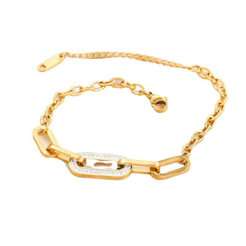 Koreanische Geometrische Diamant Edelstahl Fußkette - Trendiger O-förmiger Titan Modeschmuck