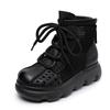 Johnature Genuine Leather Hollow-out Short Boots Mesh Breathable Thick Soled Women's Shoes