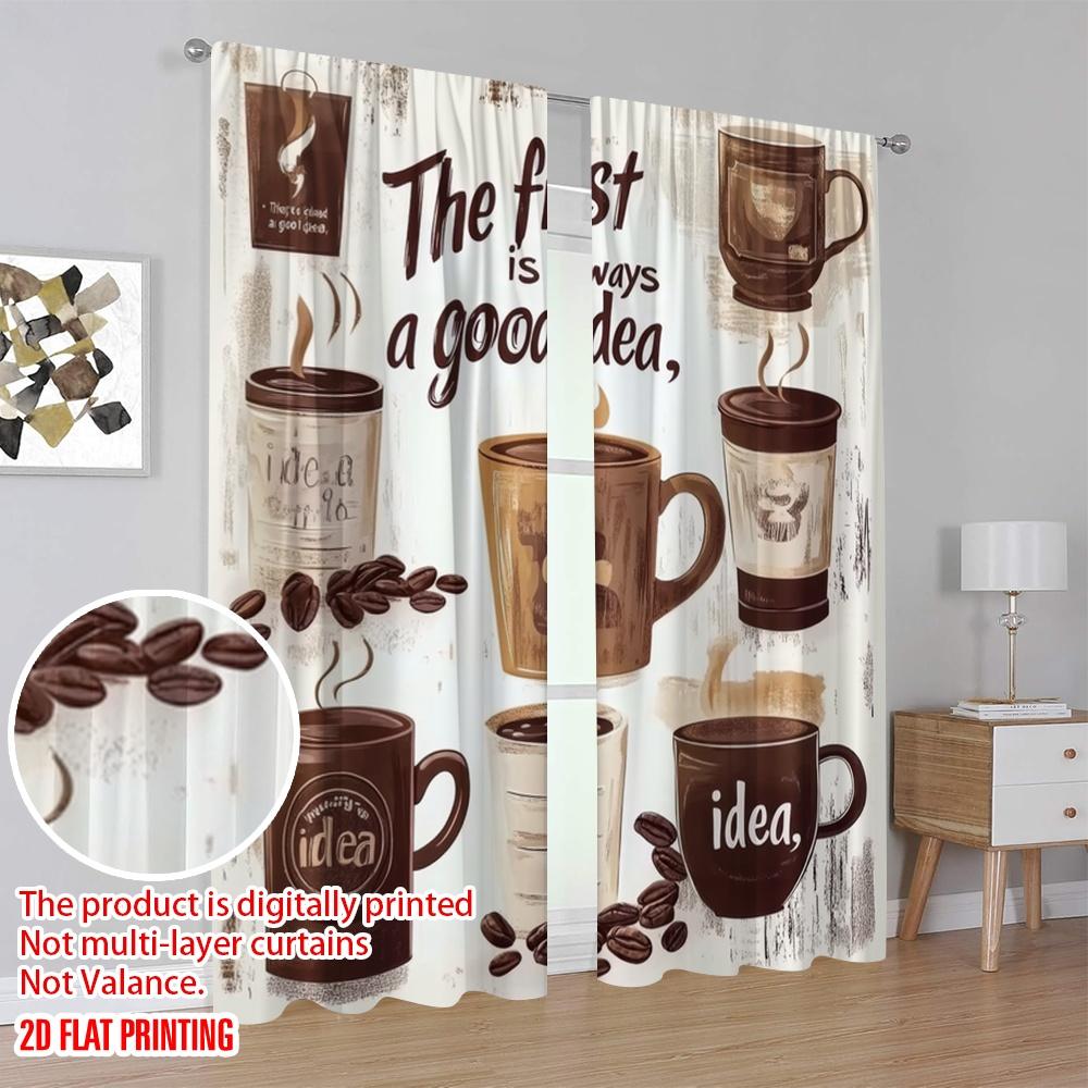 2 st, 2D platt tryckta Gardiner Digitaltryckta Kaffeinspirationer Polyestervävda (utan spö) Festlig Ldeal för Vardagsrum,