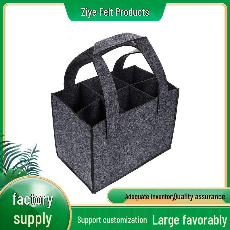 Red Wine Tote Bag - Handheld Non-Woven Felt, Holds 6 Bottles