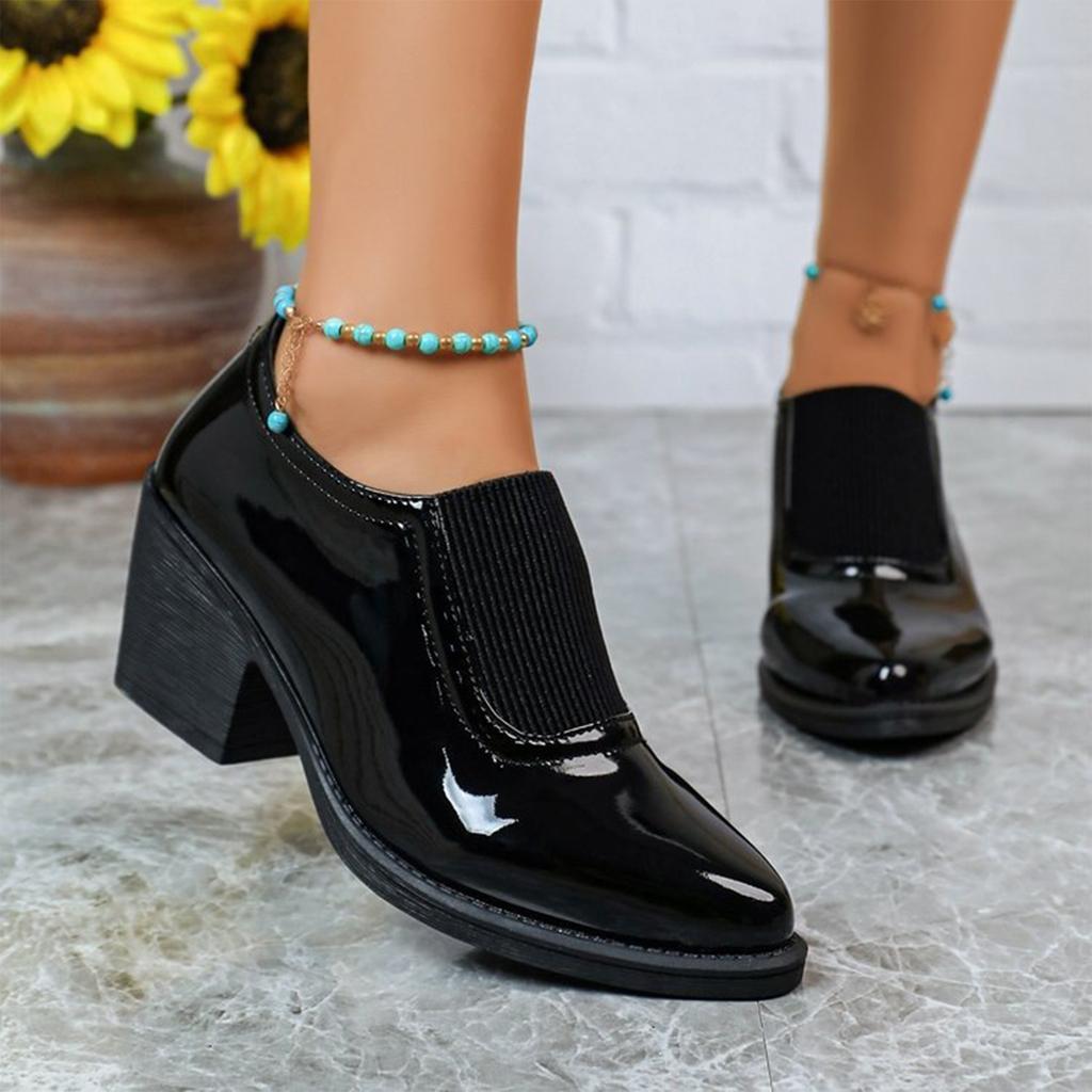 Women's Retro Mid Heel Pointed Toe Boots with Stretch Spliced Design